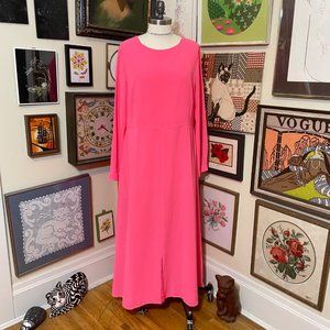 Donna Brown Collection Neon Pink Long Sleeve Scoop Neck Maxi Dress with Pockets